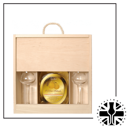 Szicsek’s Aged Palinka in a Wooden Gift box with 2 tulip glasses