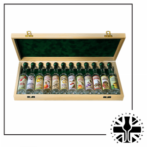 12 Mini Premium bottles of Palinka in the Wooden Box