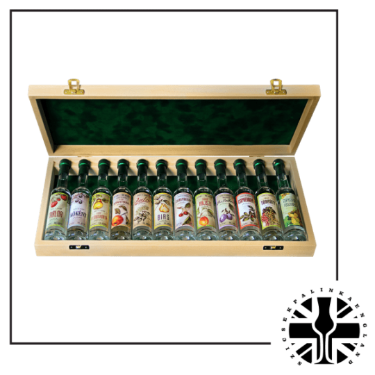12 Mini Premium bottles of Palinka in the Wooden Box
